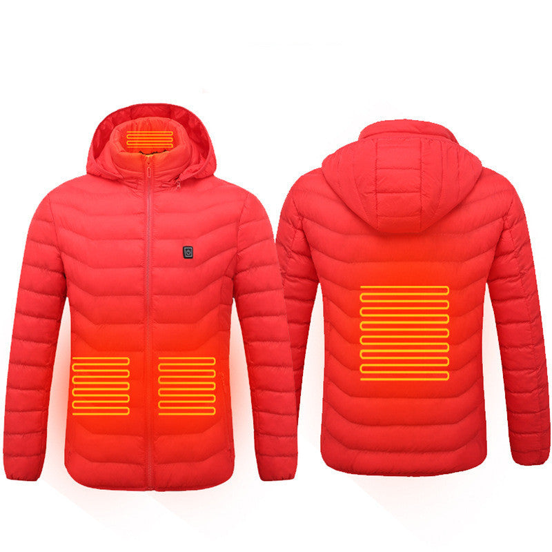 unisex Heated Puffer Jacket Electric Heating Coat Insulated Hood Windbreaker 9Heat Zones