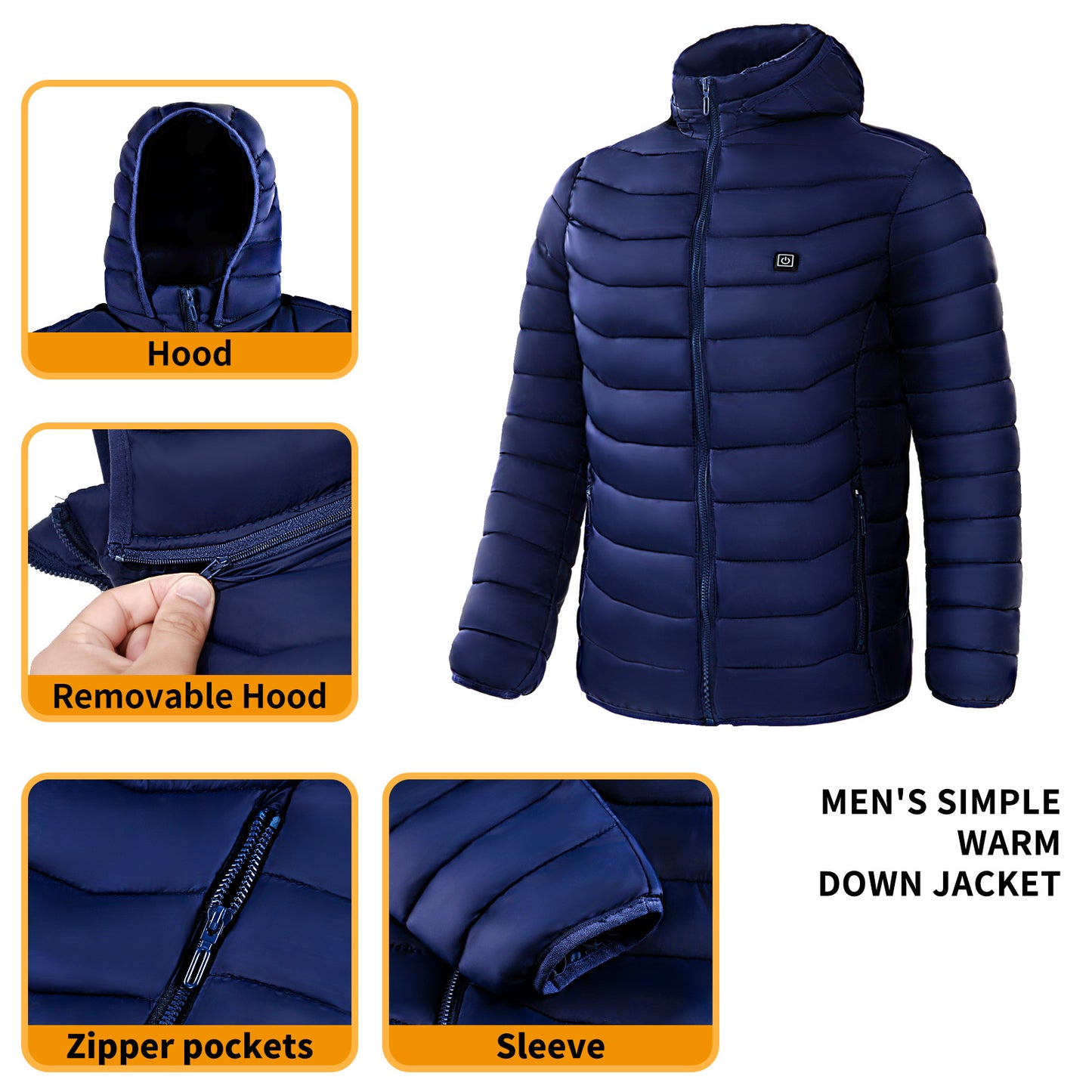 unisex Heated Puffer Jacket Electric Heating Coat Insulated Hood Windbreaker 9Heat Zones