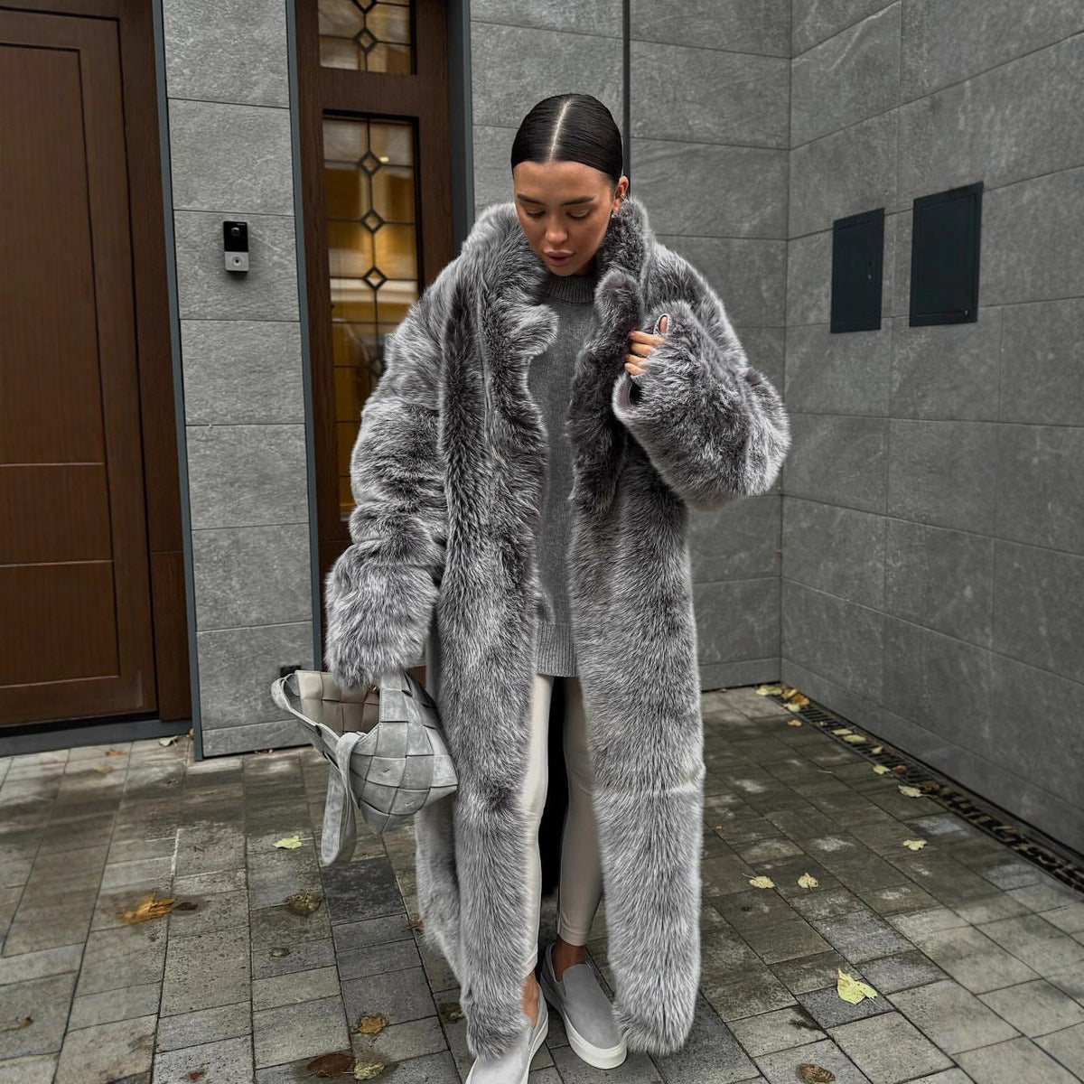 Women's Black And White Two-color Wool Coat