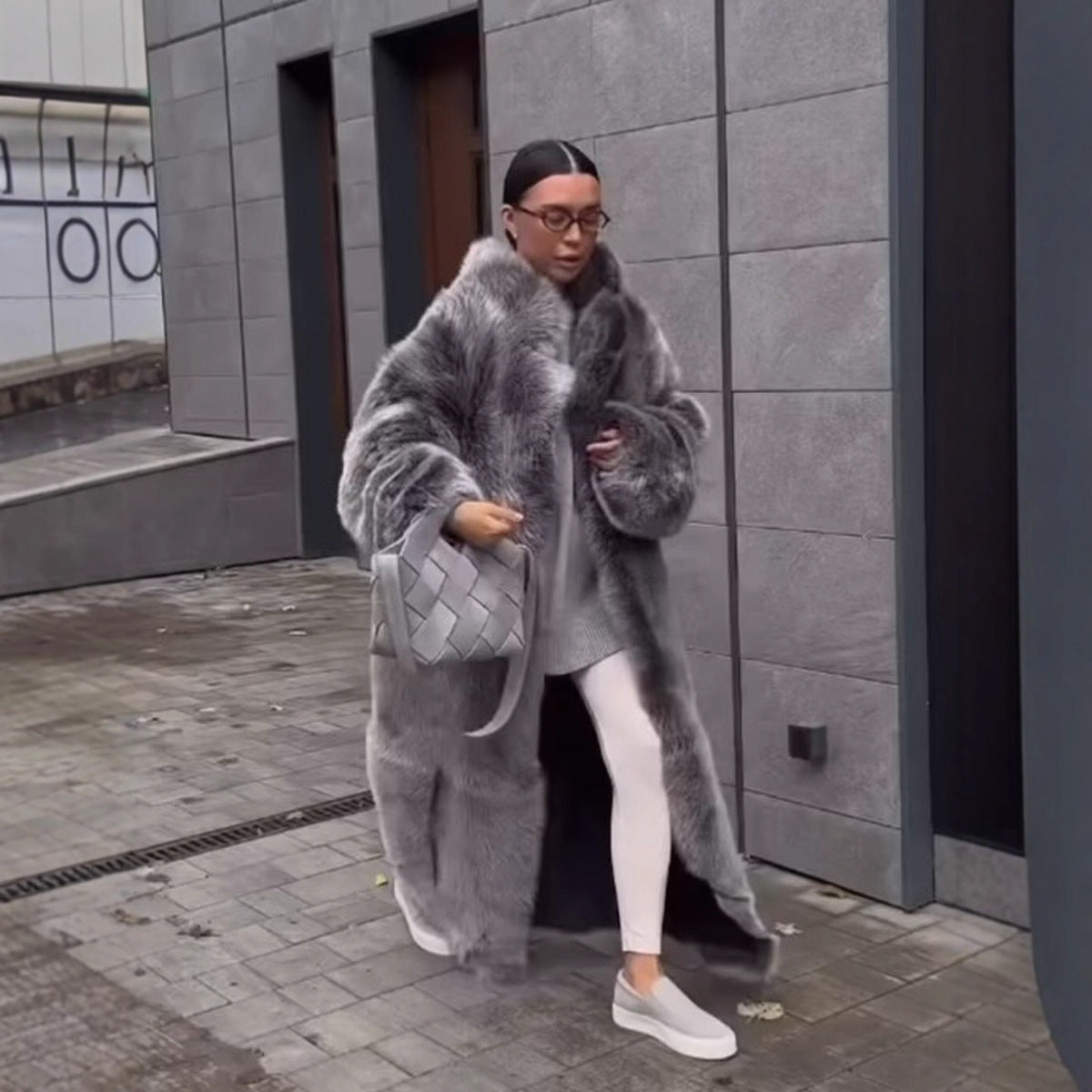 Women's Black And White Two-color Wool Coat