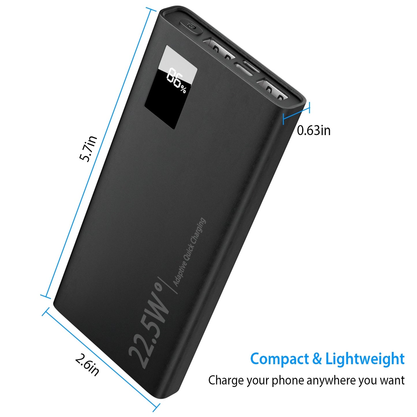 1Pc 1W Mah Power Bank Portable Charger External Battery Pack 22.5W Super Fast Charging PD QC 3.0 With LED Display Fit For IOS Phone