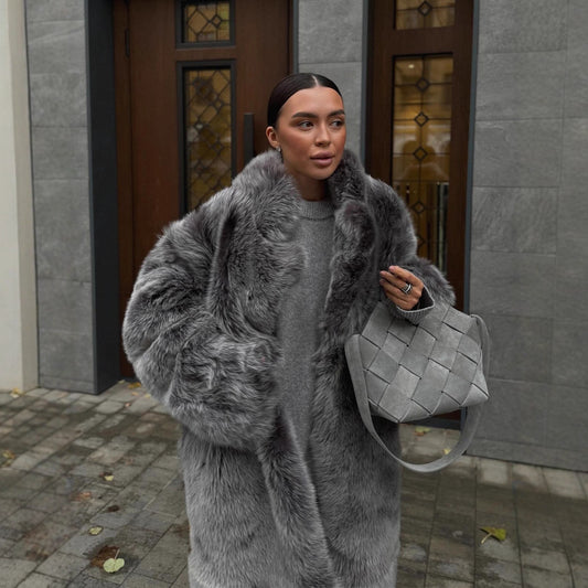 Women's Black And White Two-color Wool Coat