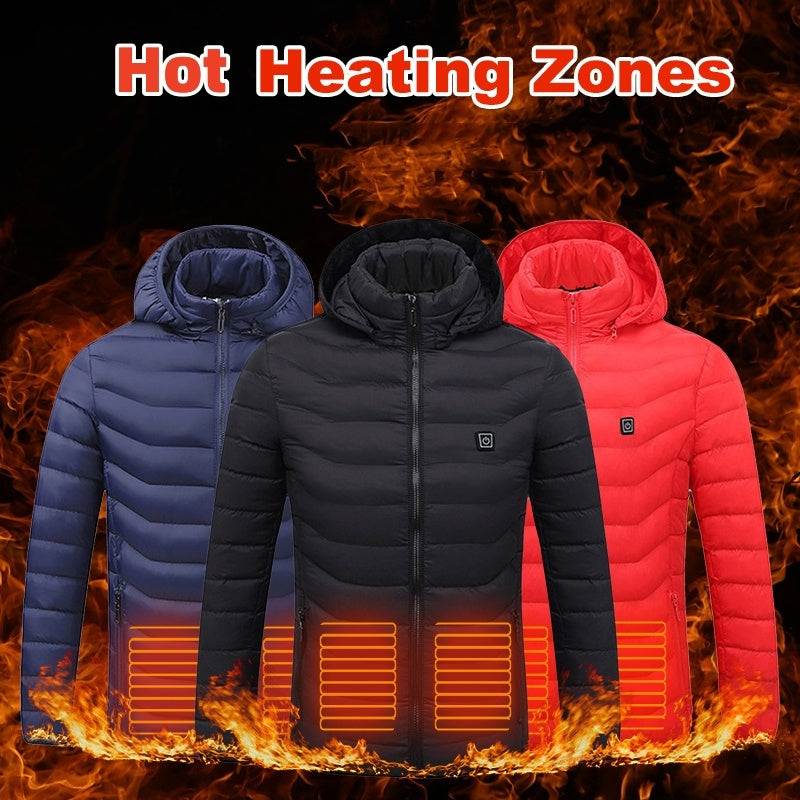 unisex Heated Puffer Jacket Electric Heating Coat Insulated Hood Windbreaker 9Heat Zones