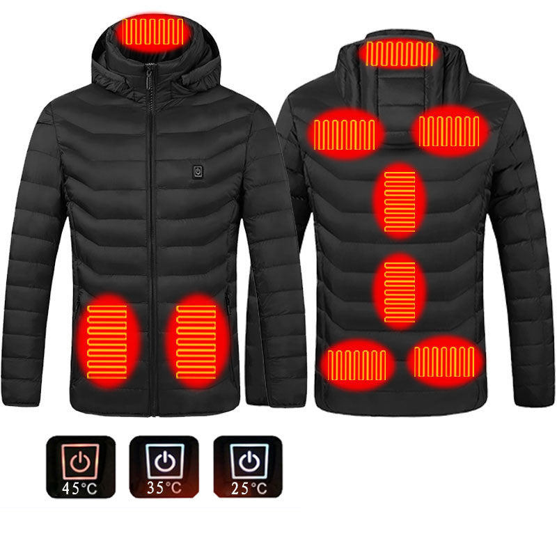 unisex Heated Puffer Jacket Electric Heating Coat Insulated Hood Windbreaker 9Heat Zones