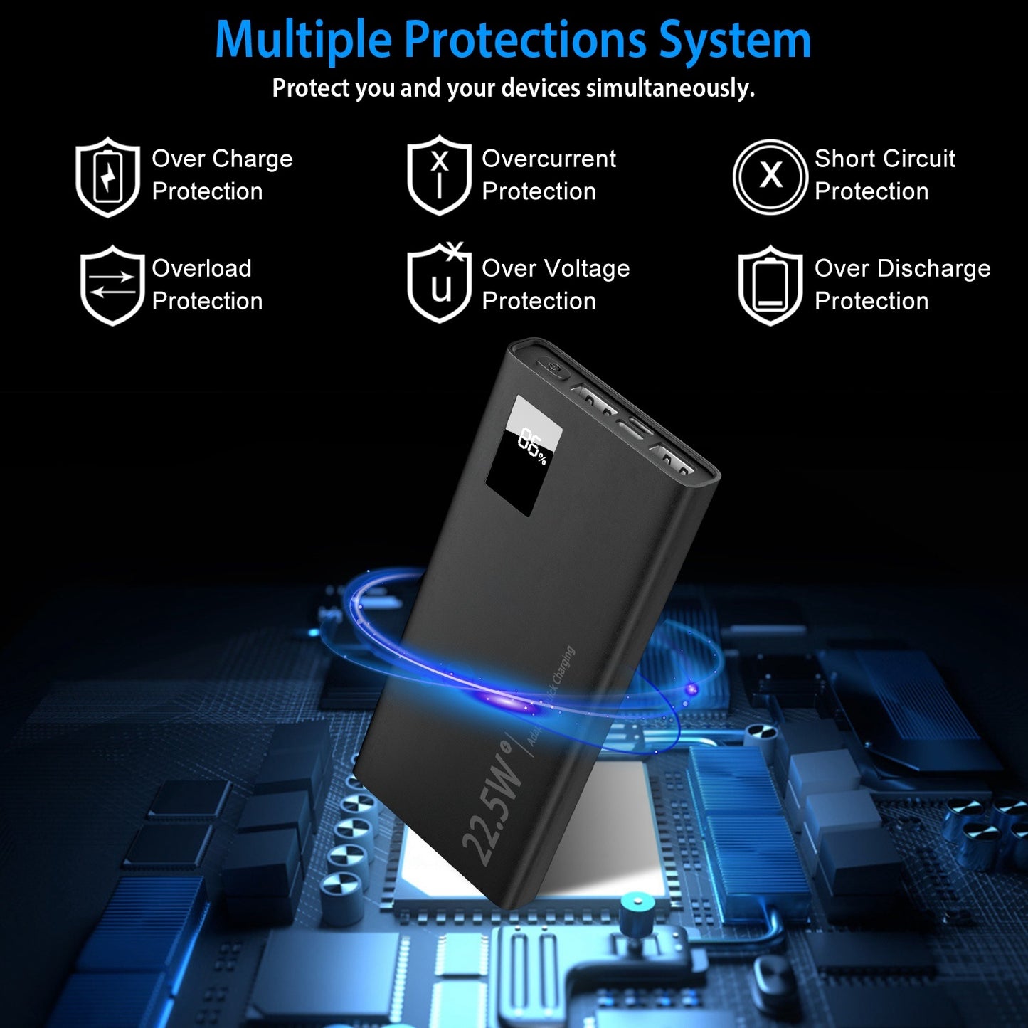 1Pc 1W Mah Power Bank Portable Charger External Battery Pack 22.5W Super Fast Charging PD QC 3.0 With LED Display Fit For IOS Phone