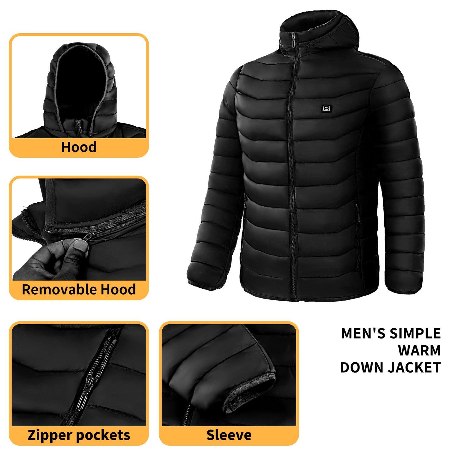 unisex Heated Puffer Jacket Electric Heating Coat Insulated Hood Windbreaker 9Heat Zones